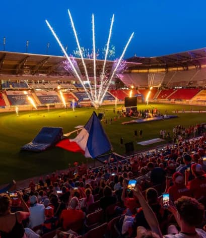 College football stadium on game day.